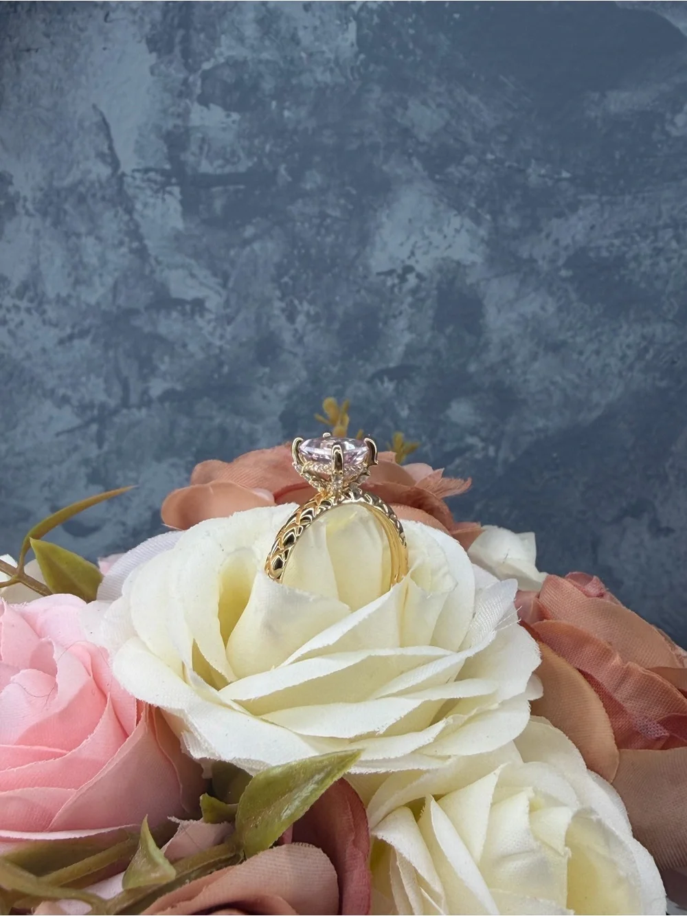 Stunning Hidden Halo Natural 1CT Pink Topaz Ring 18K Yellow Gold Plated Size 8
